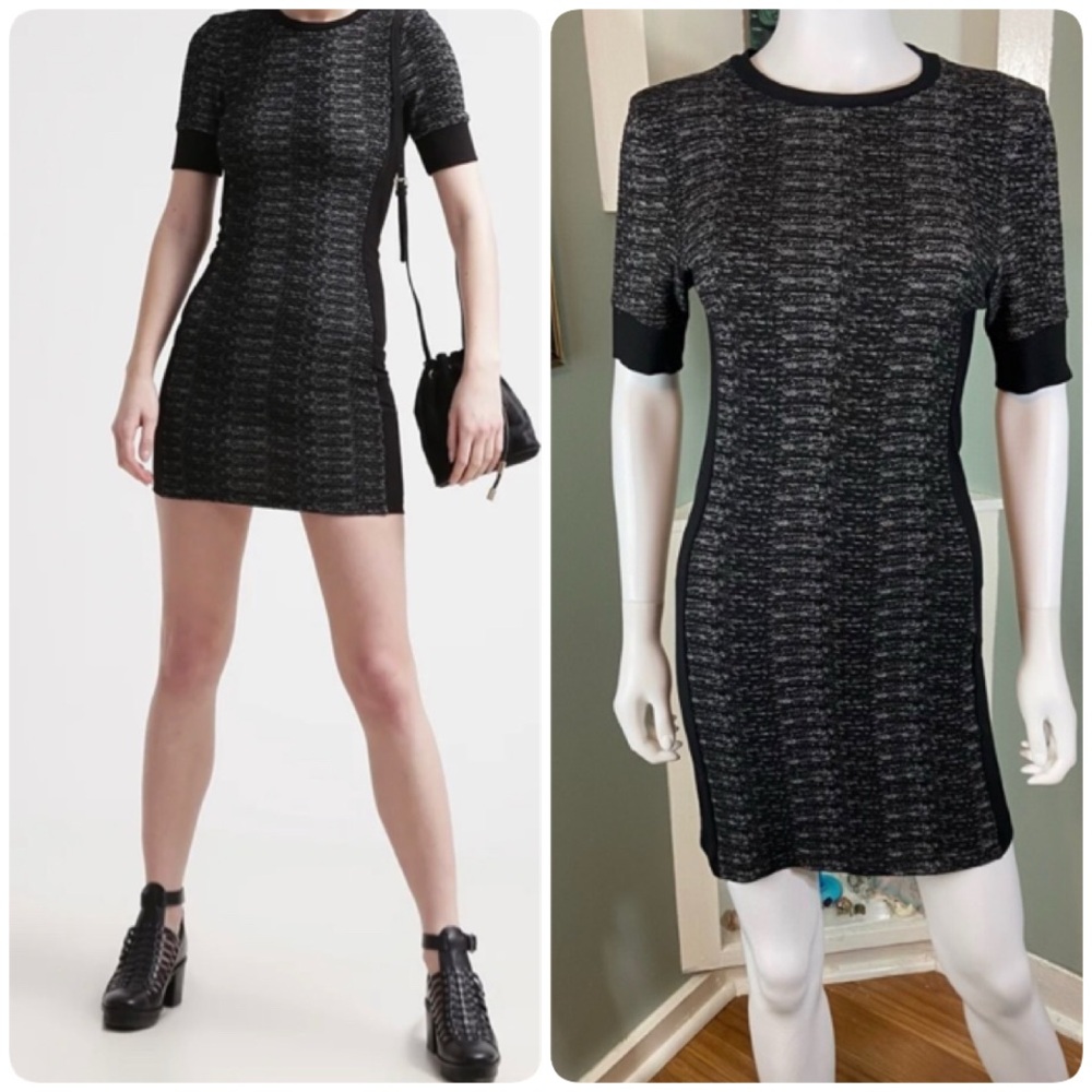 3/$12 Topshop Textured Knitted Day Dress Black Gray Mini Bodycon Size 8 M